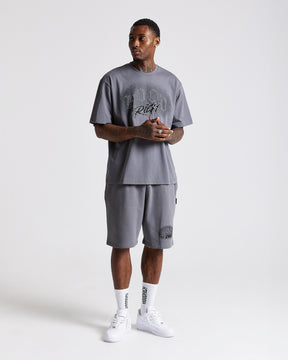 Iron Oversized Shorts - Grey/Rhinestones