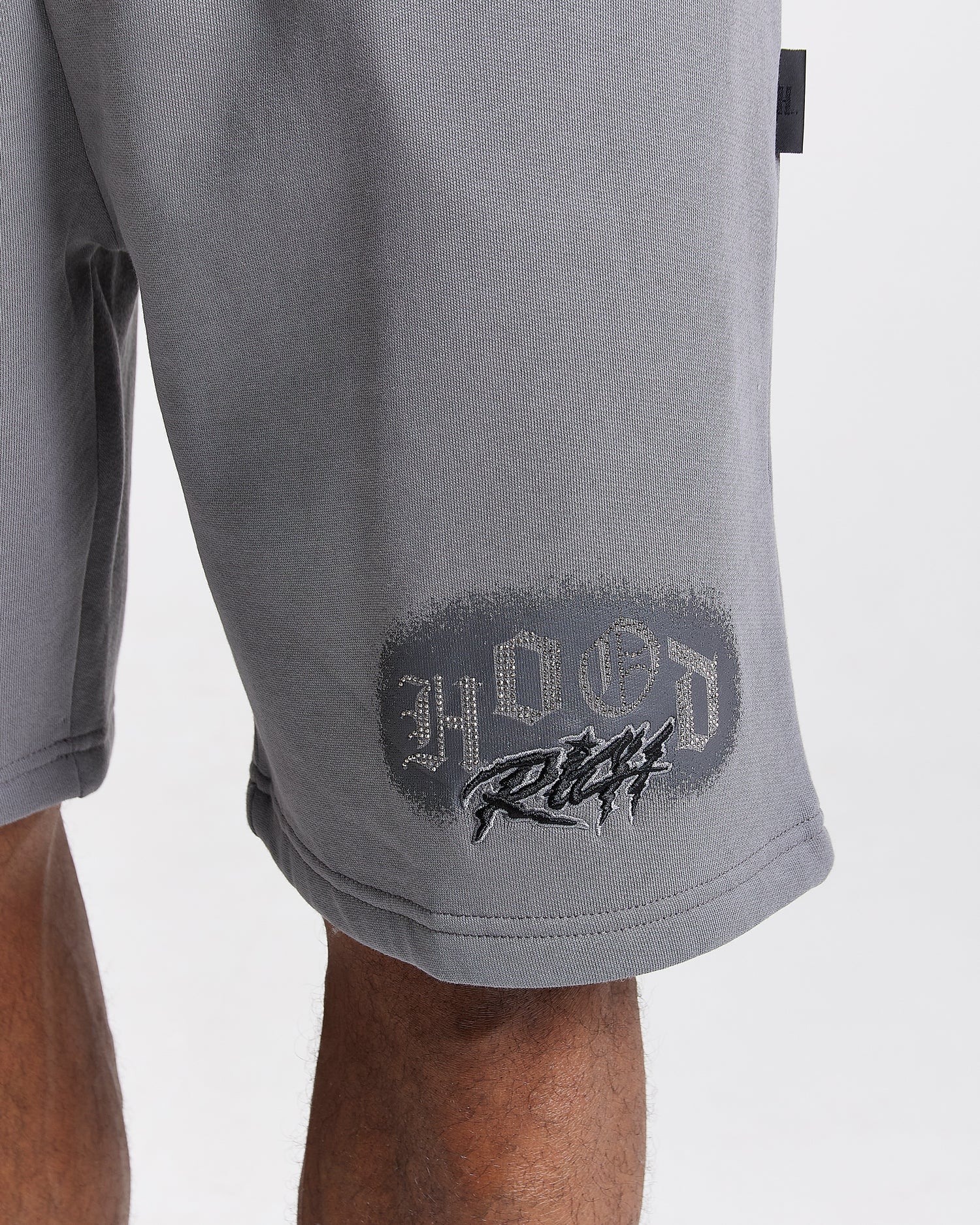 Iron Oversized Shorts - Grey/Rhinestones