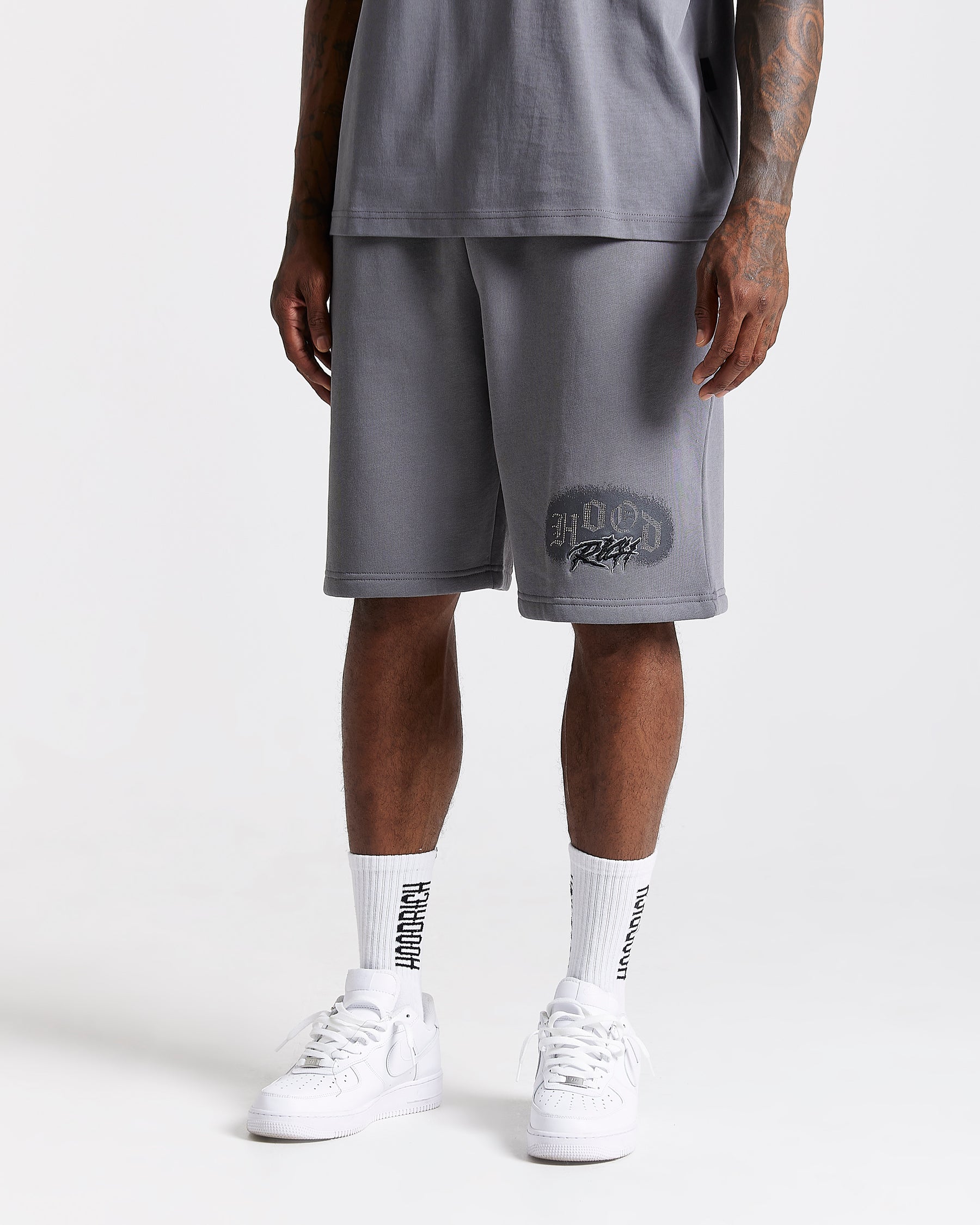 Iron Oversized Shorts - Grey/Rhinestones