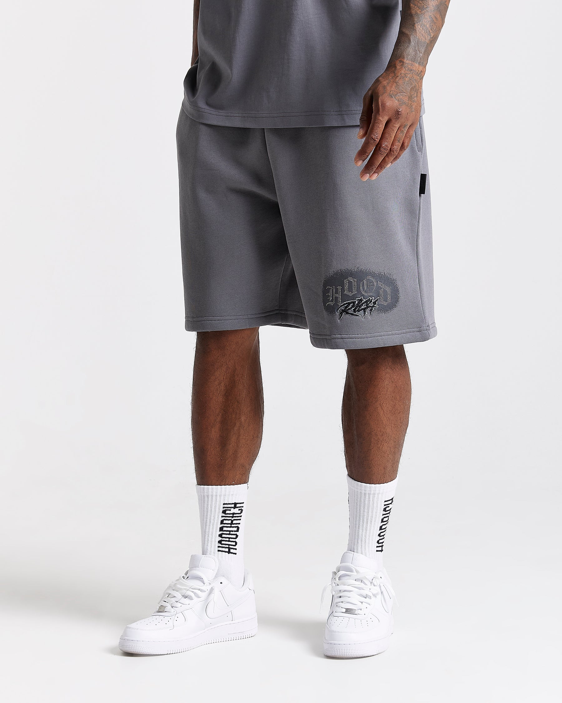 Iron Oversized Shorts - Grey/Rhinestones