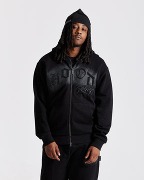 Iron Oversized Zip Hoodie - Black/Rhinestones