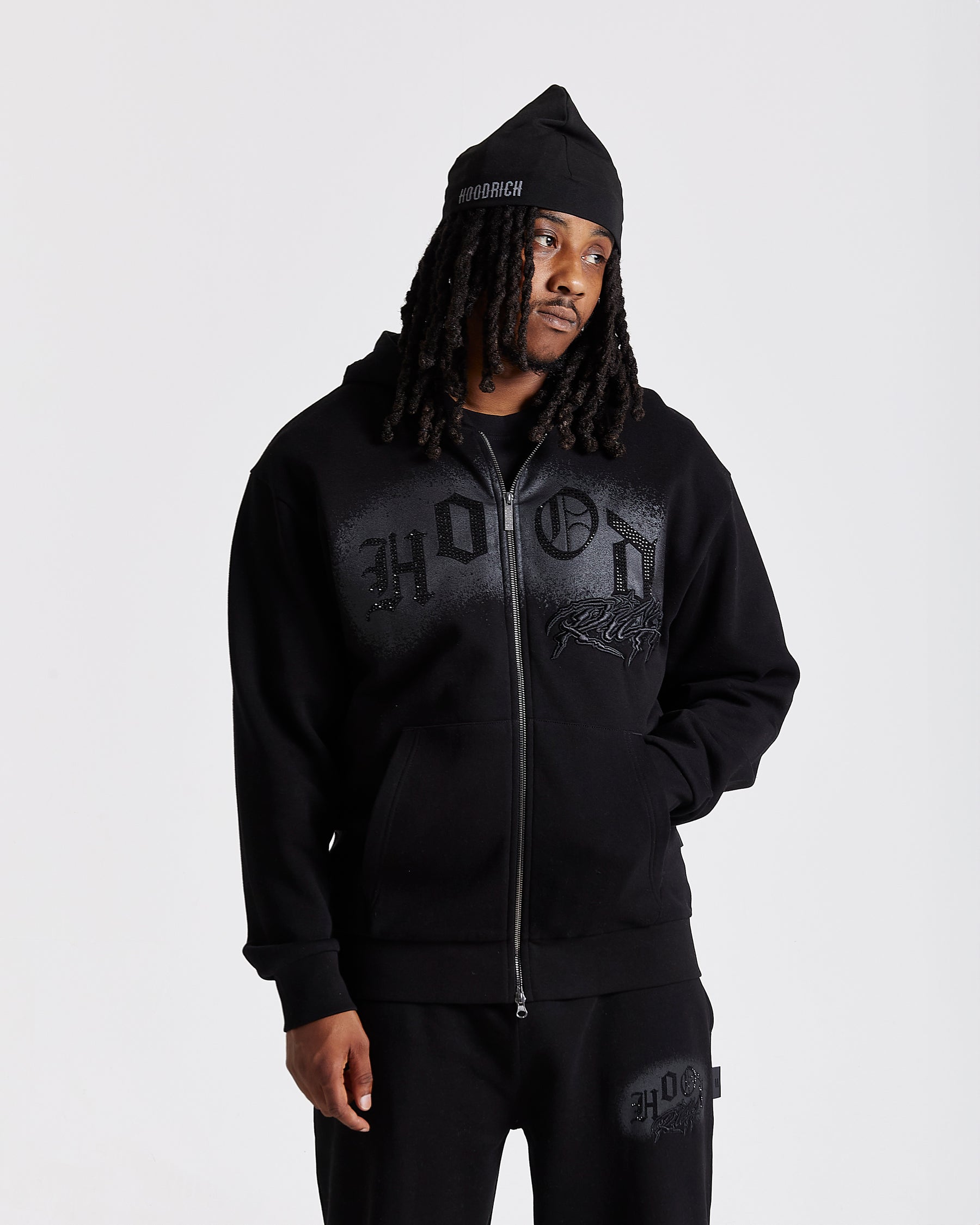 Iron Oversized Zip Hoodie - Black/Rhinestones