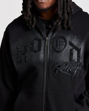 Iron Oversized Zip Hoodie - Black/Rhinestones