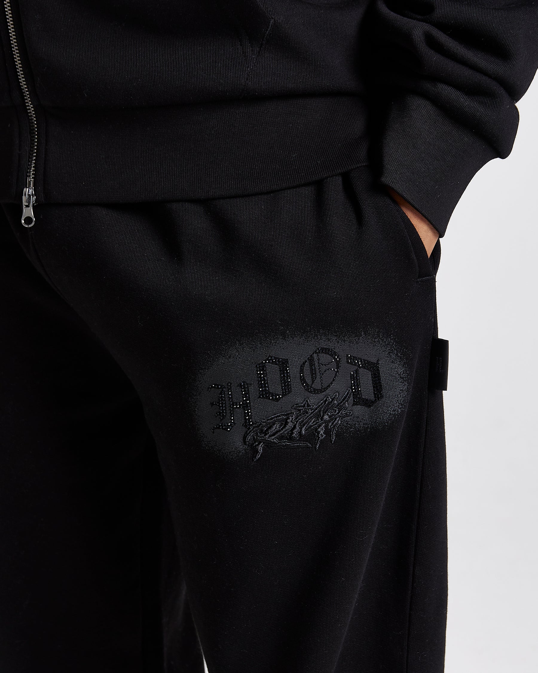Iron Oversized Joggers - Black/Rhinestones