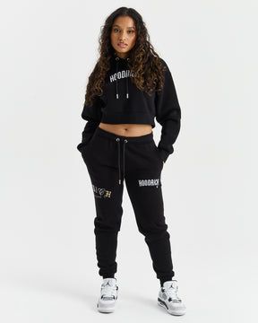 Calor Cropped Hoodie - Black/Cream/Tan