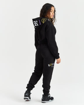 Calor Cropped Hoodie - Black/White/Yellow/Purple