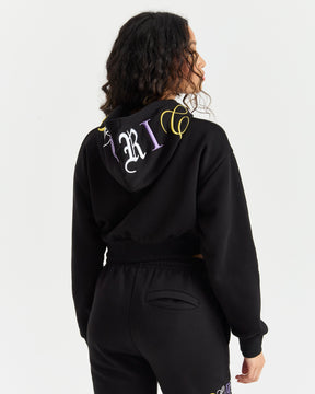 Calor Cropped Hoodie - Black/White/Yellow/Purple