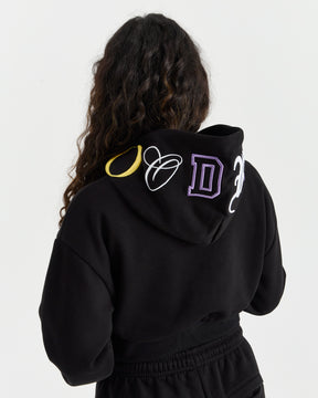 Calor Cropped Hoodie - Black/White/Yellow/Purple