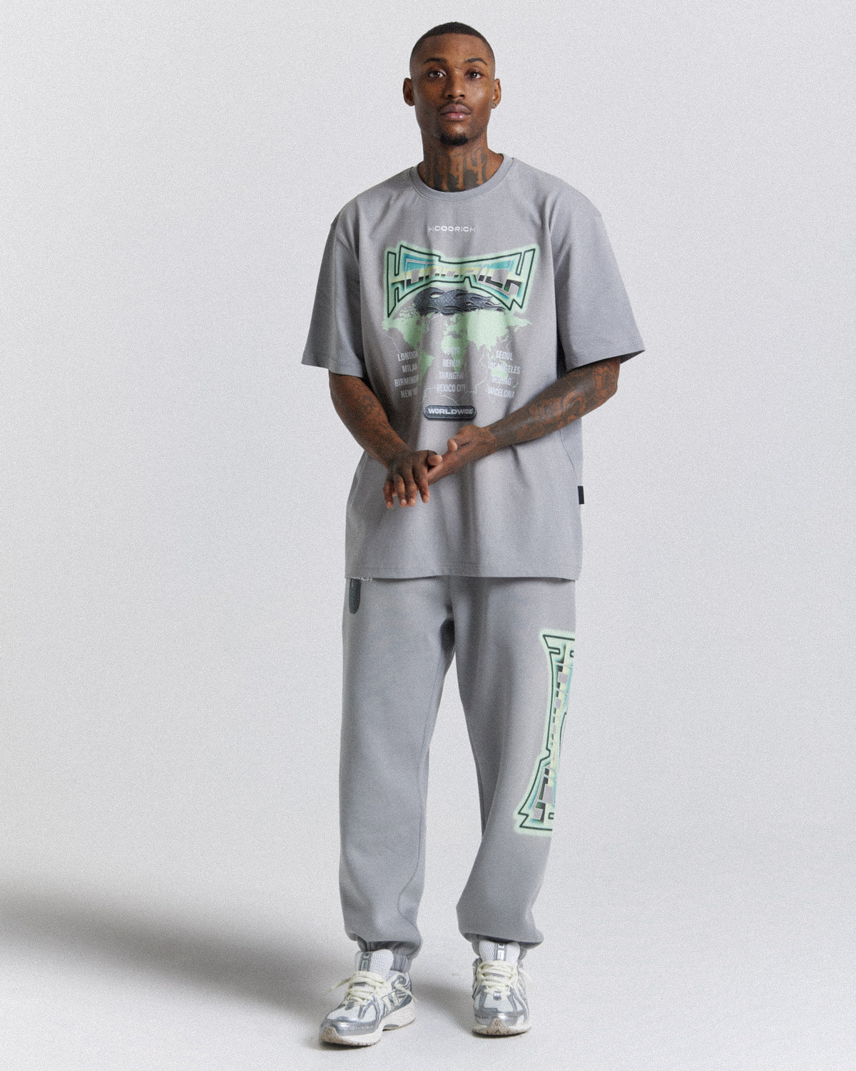 Oversized T-Shirt Worldwide - Γκρι/Λευκό/Πράσινο