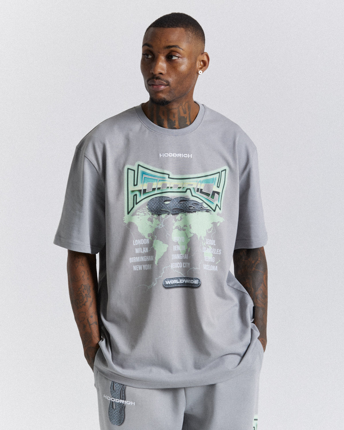 Oversized T-Shirt Worldwide - Γκρι/Λευκό/Πράσινο