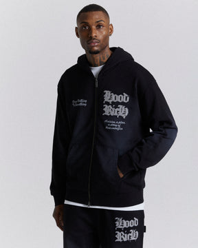 Ash Oversized Zip Hoodie - Black/Grey