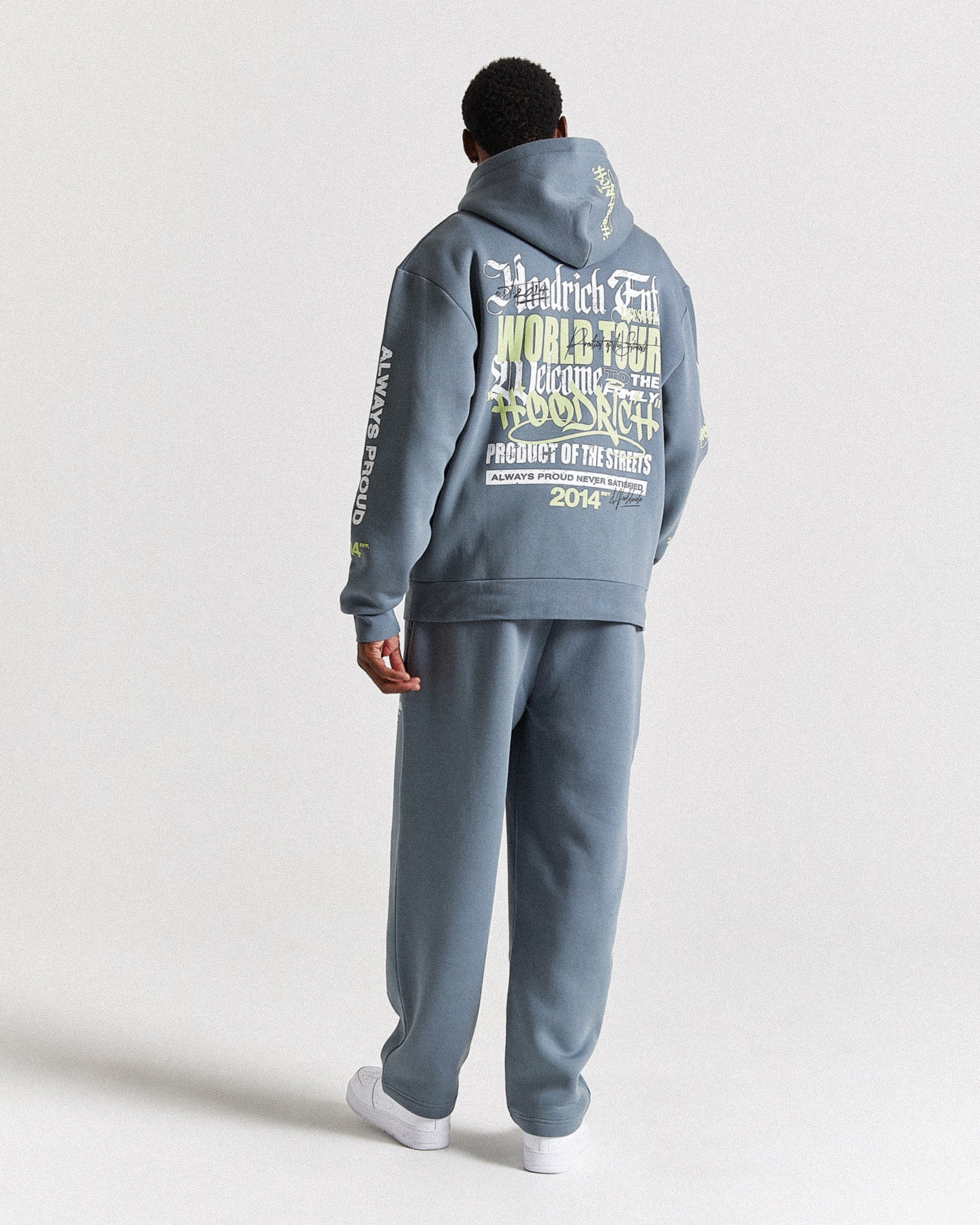 Stamp Tour Oversized Zip Hoodie - Grey/White/Lime