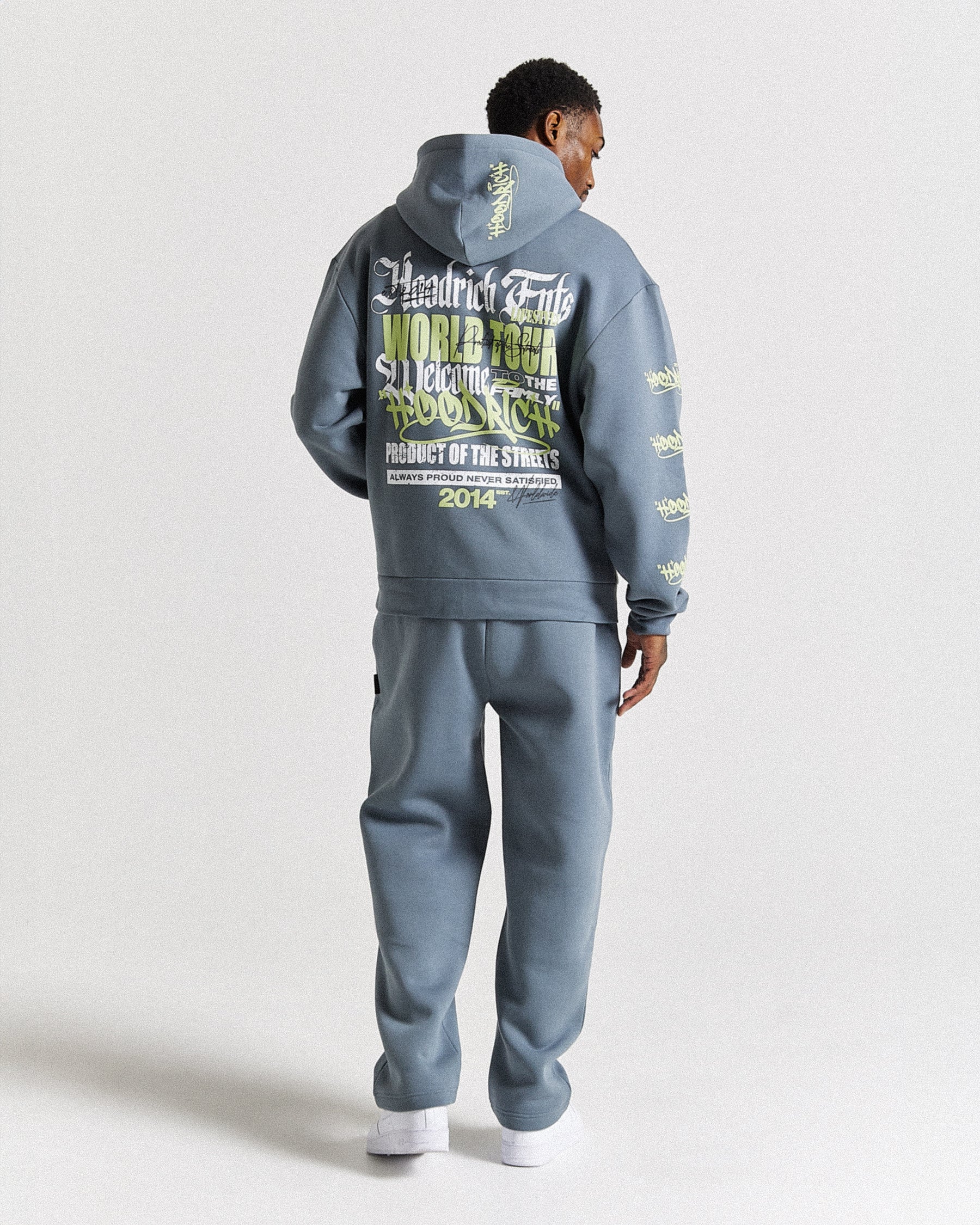 Stamp Tour Oversized Zip Hoodie - Grey/White/Lime