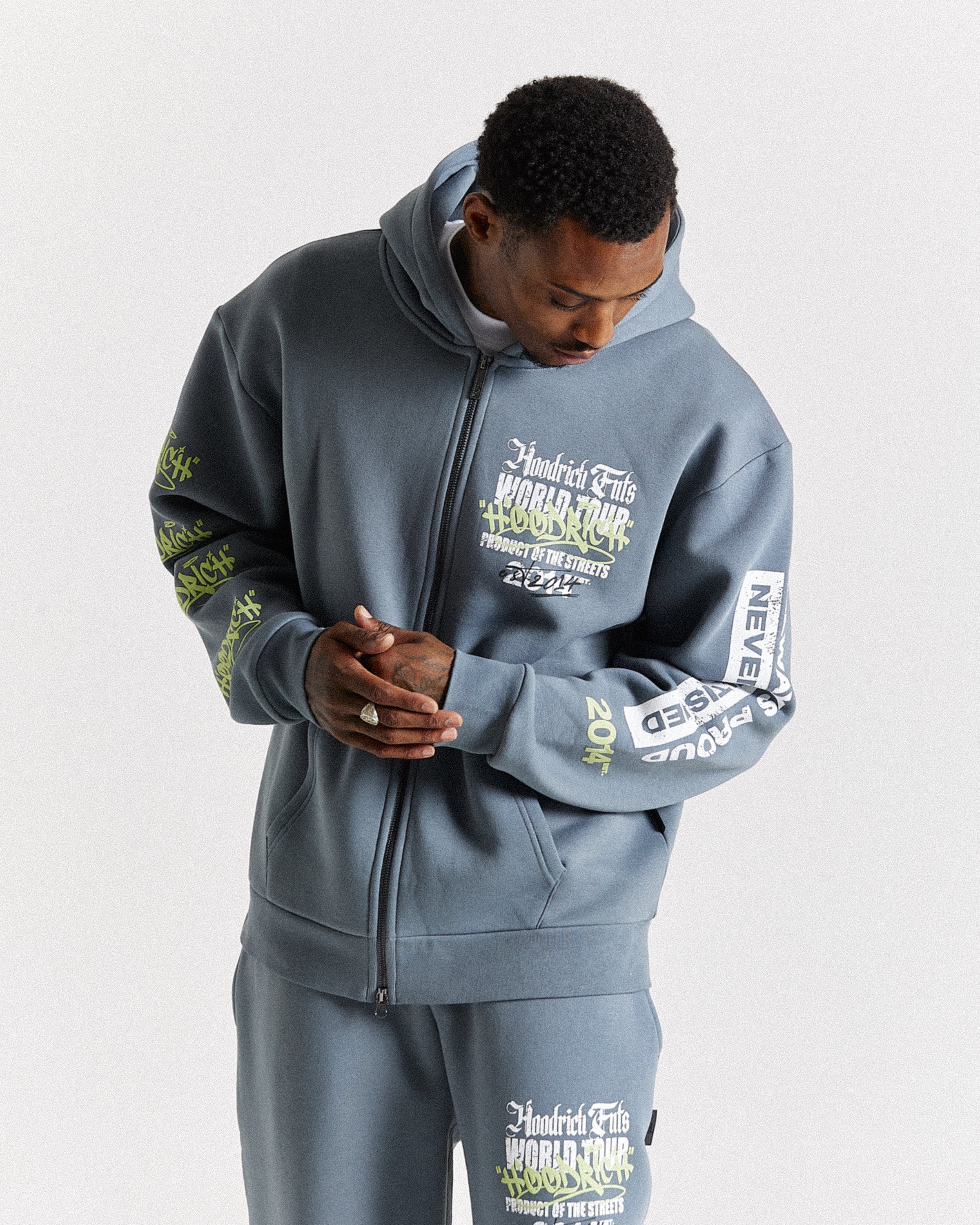 Stamp Tour Oversized Zip Hoodie - Grey/White/Lime Stamp Tour Oversized Zip Hoodie - Grey/White/Lime