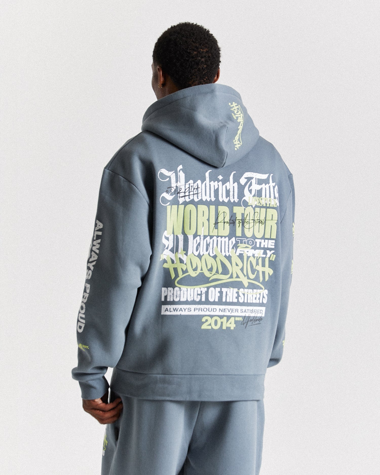 Stamp Tour Oversized Zip Hoodie - Grey/White/Lime