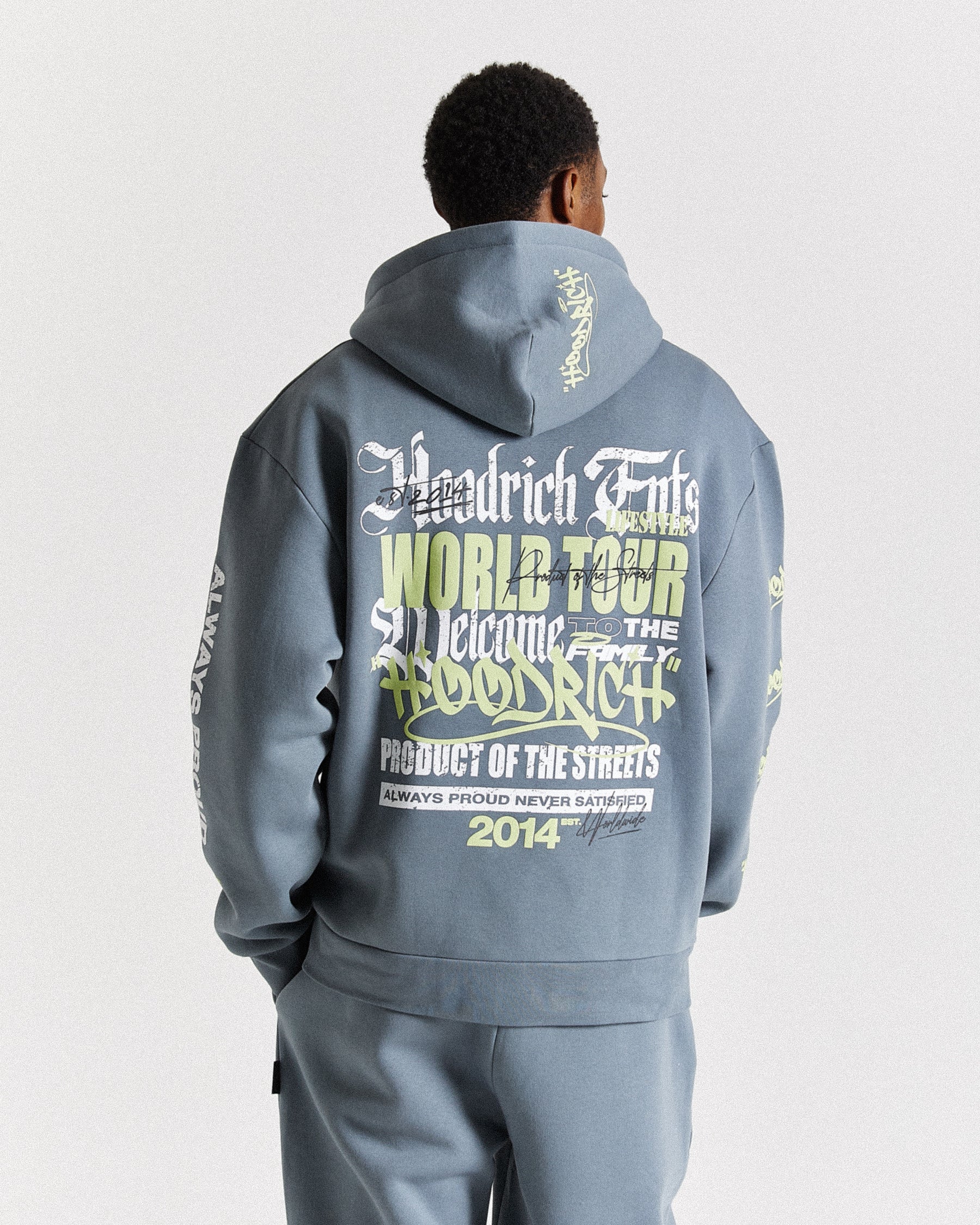Stamp Tour Oversized Zip Hoodie - Grey/White/Lime
