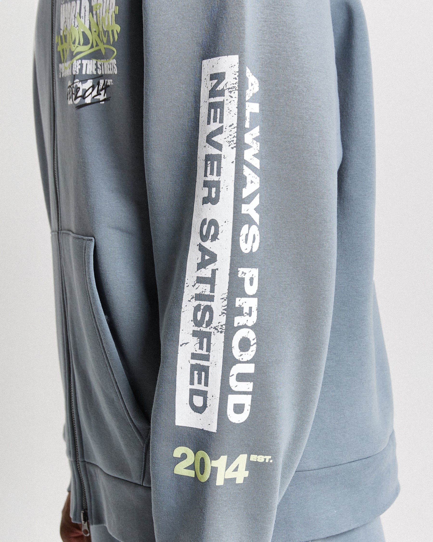 Stamp Tour Oversized Zip Hoodie - Grey/White/Lime