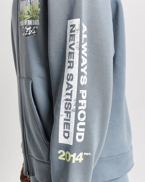 Stamp Tour Oversized Zip Hoodie - Grey/White/Lime