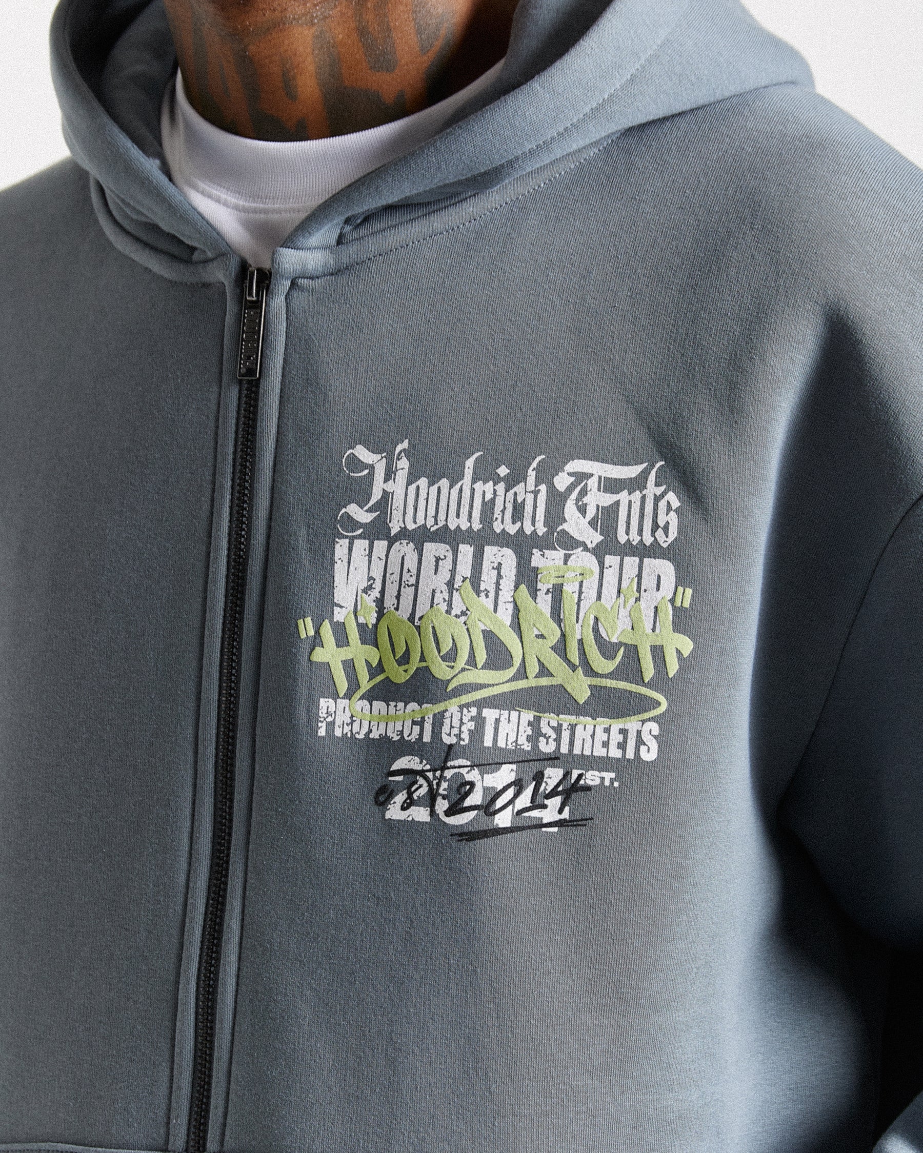 Stamp Tour Oversized Zip Hoodie - Grey/White/Lime