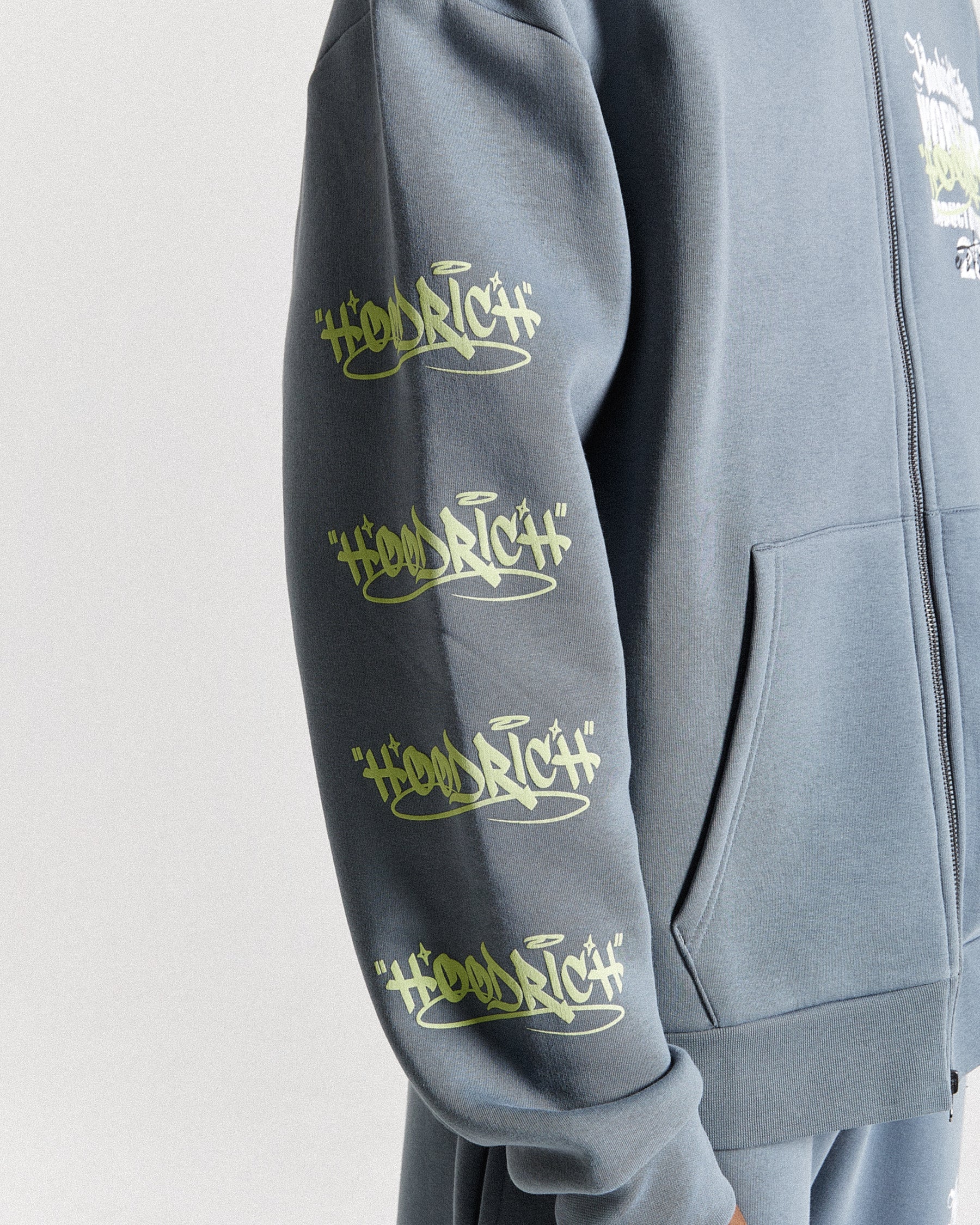 Stamp Tour Oversized Zip Hoodie - Grey/White/Lime