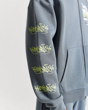 Stamp Tour Oversized Zip Hoodie - Grey/White/Lime
