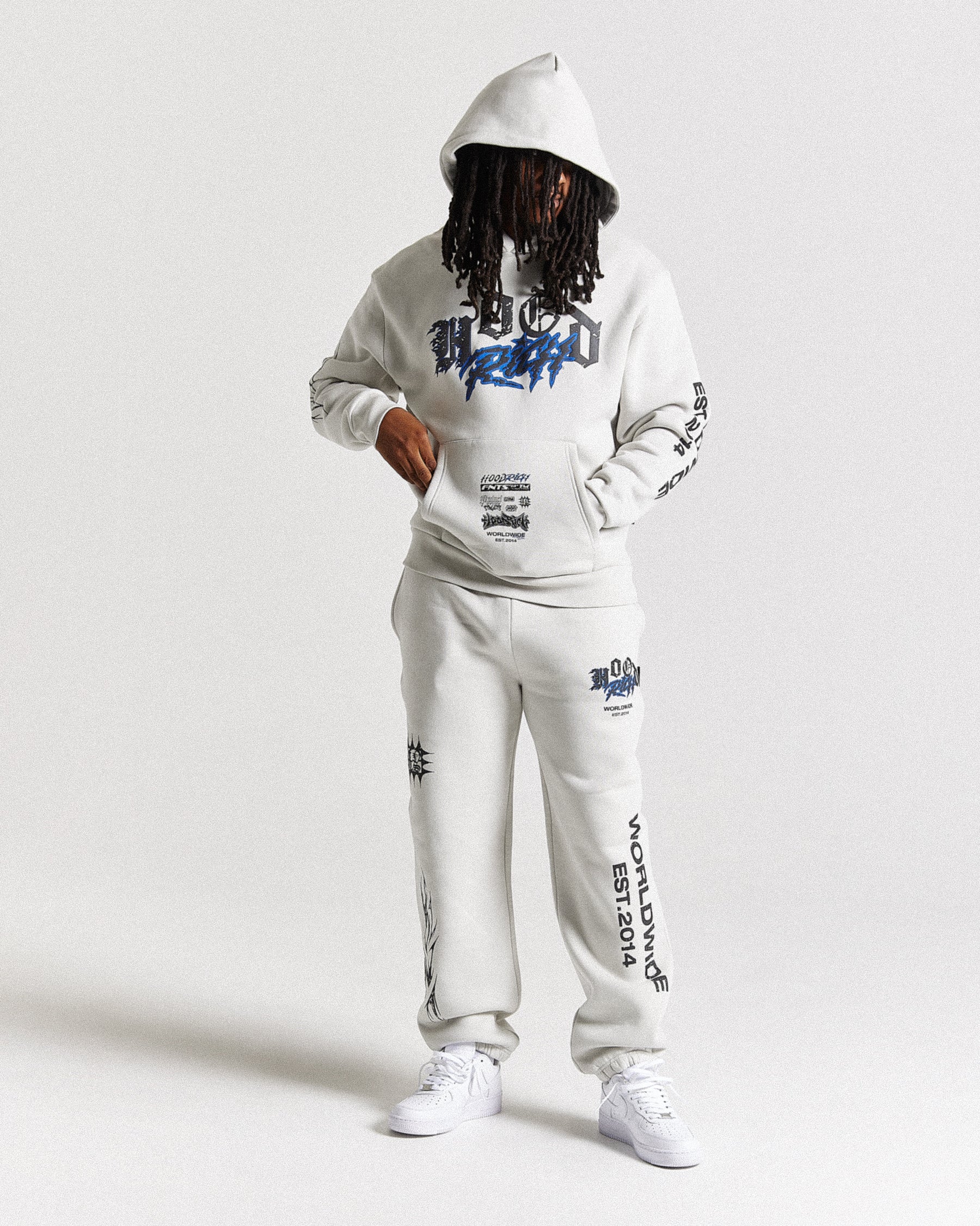 Vertigo Oversized Hoodie - Off White/Black/Blue