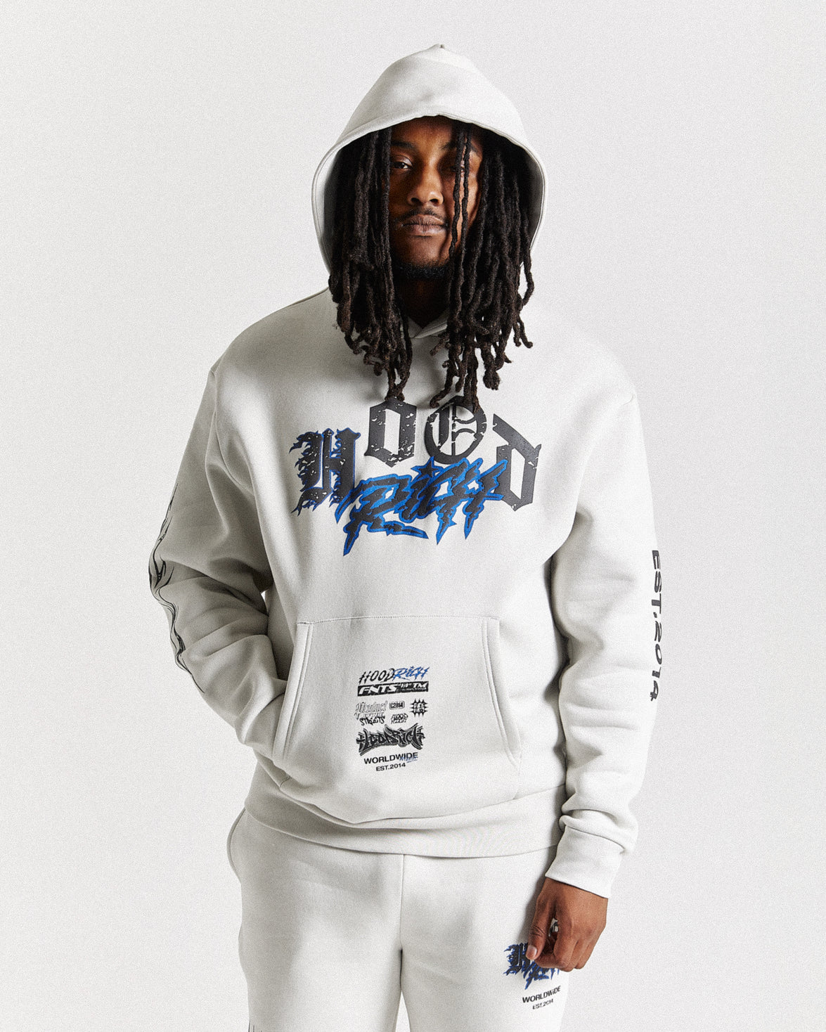 Vertigo Oversized Hoodie - Off White/Black/Blue