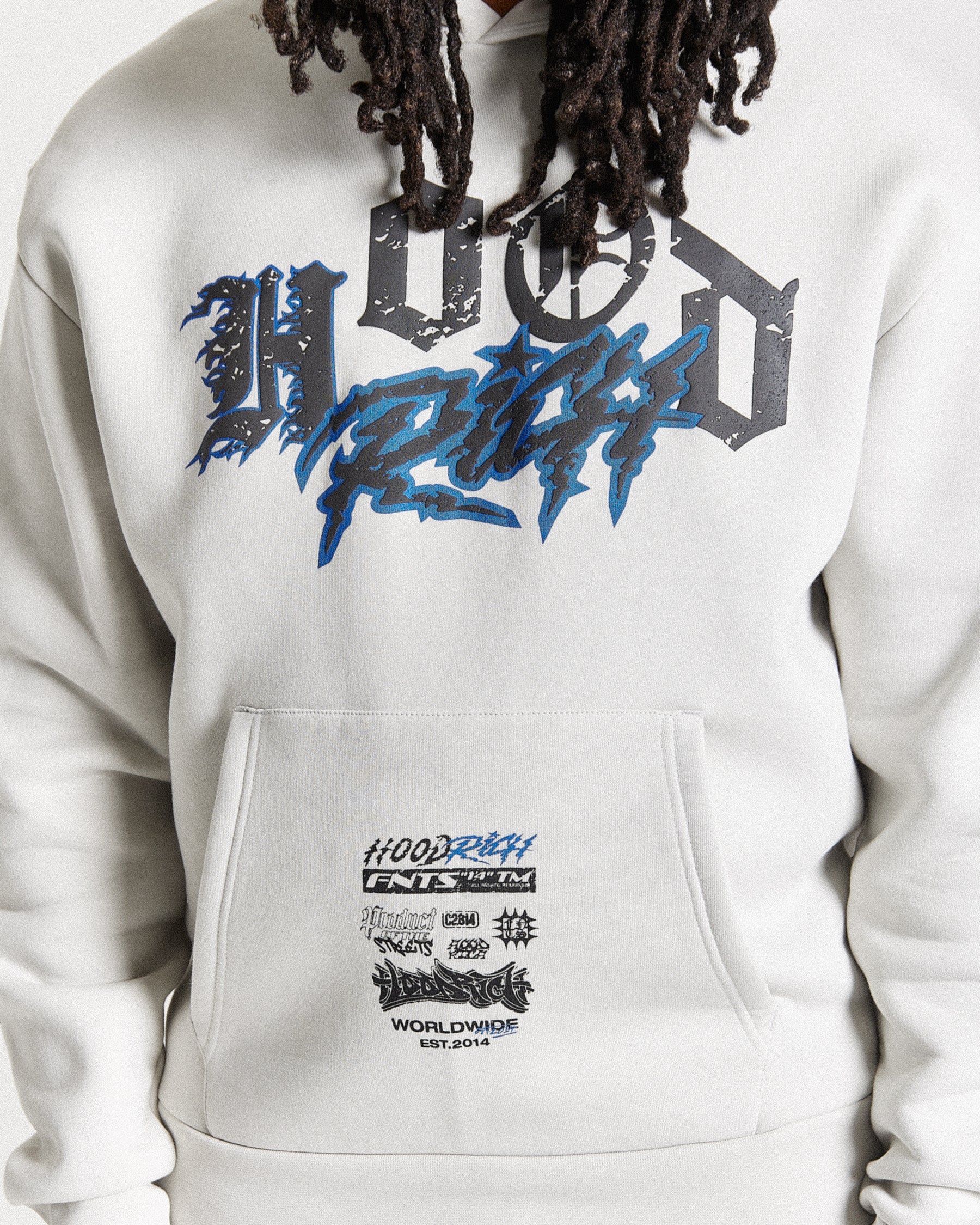 Vertigo Oversized Hoodie - Off White/Black/Blue