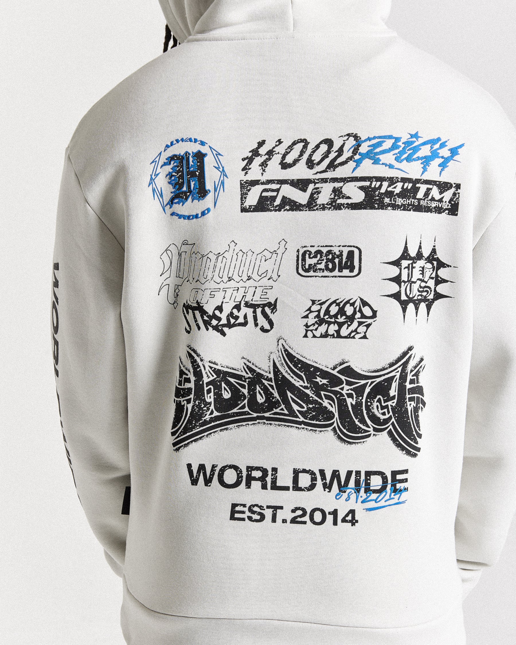 Vertigo Oversized Hoodie - Off White/Black/Blue