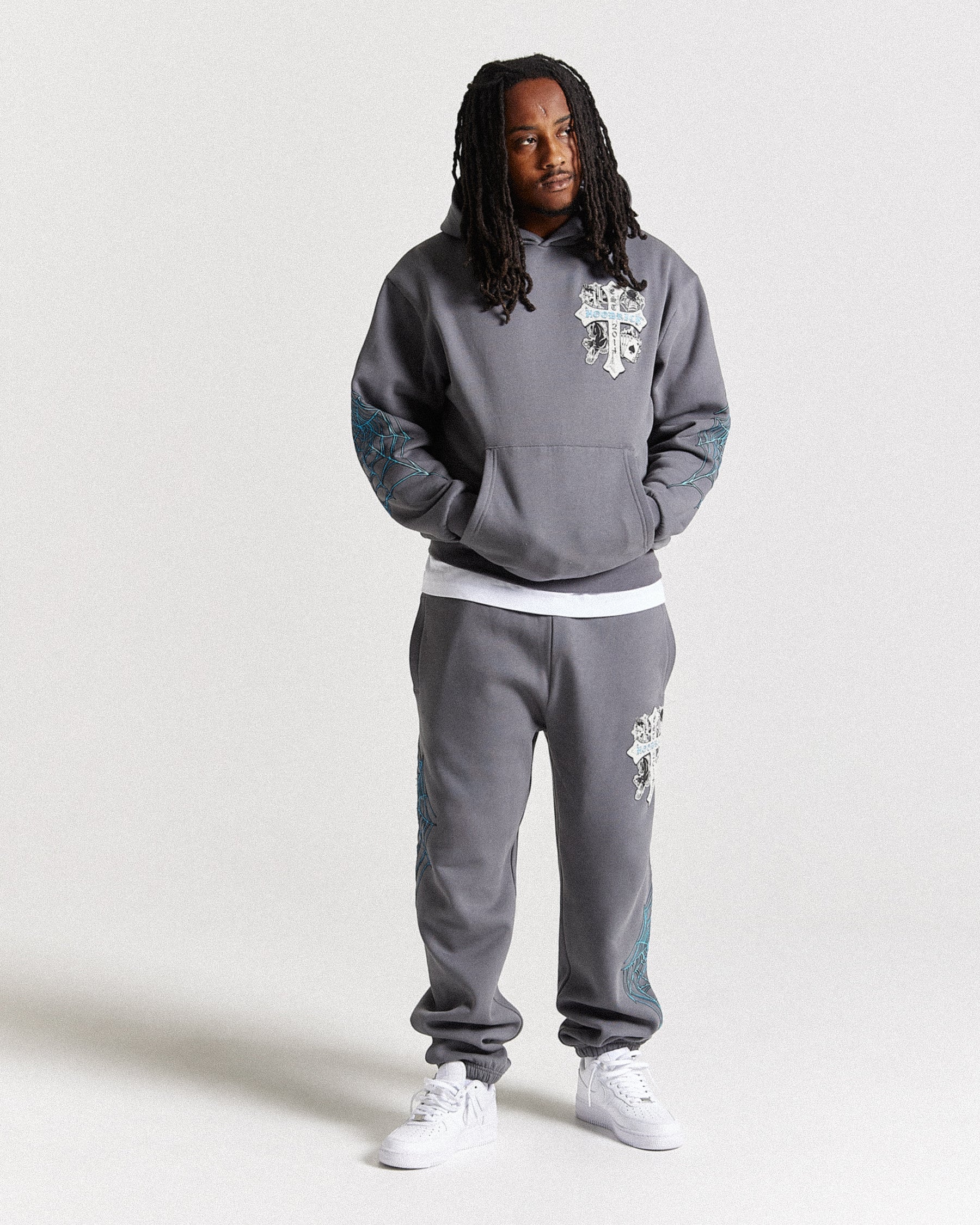Cross Oversized Hoodie - Grey/Blue