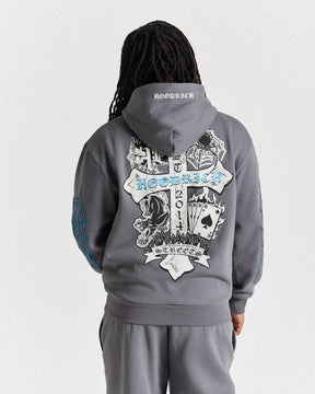 Cross Oversized Hoodie - Grey/Blue