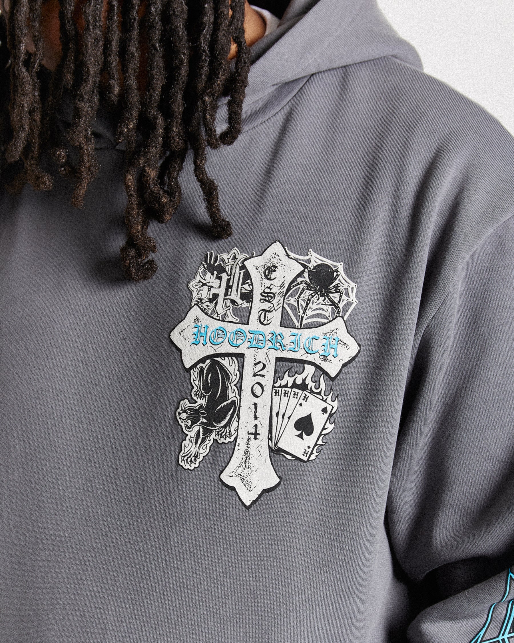Cross Oversized Hoodie - Grey/Blue