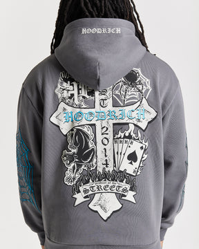 Cross Oversized Hoodie - Grey/Blue