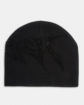 Lustre Diamanté Fitted Beanie - Black