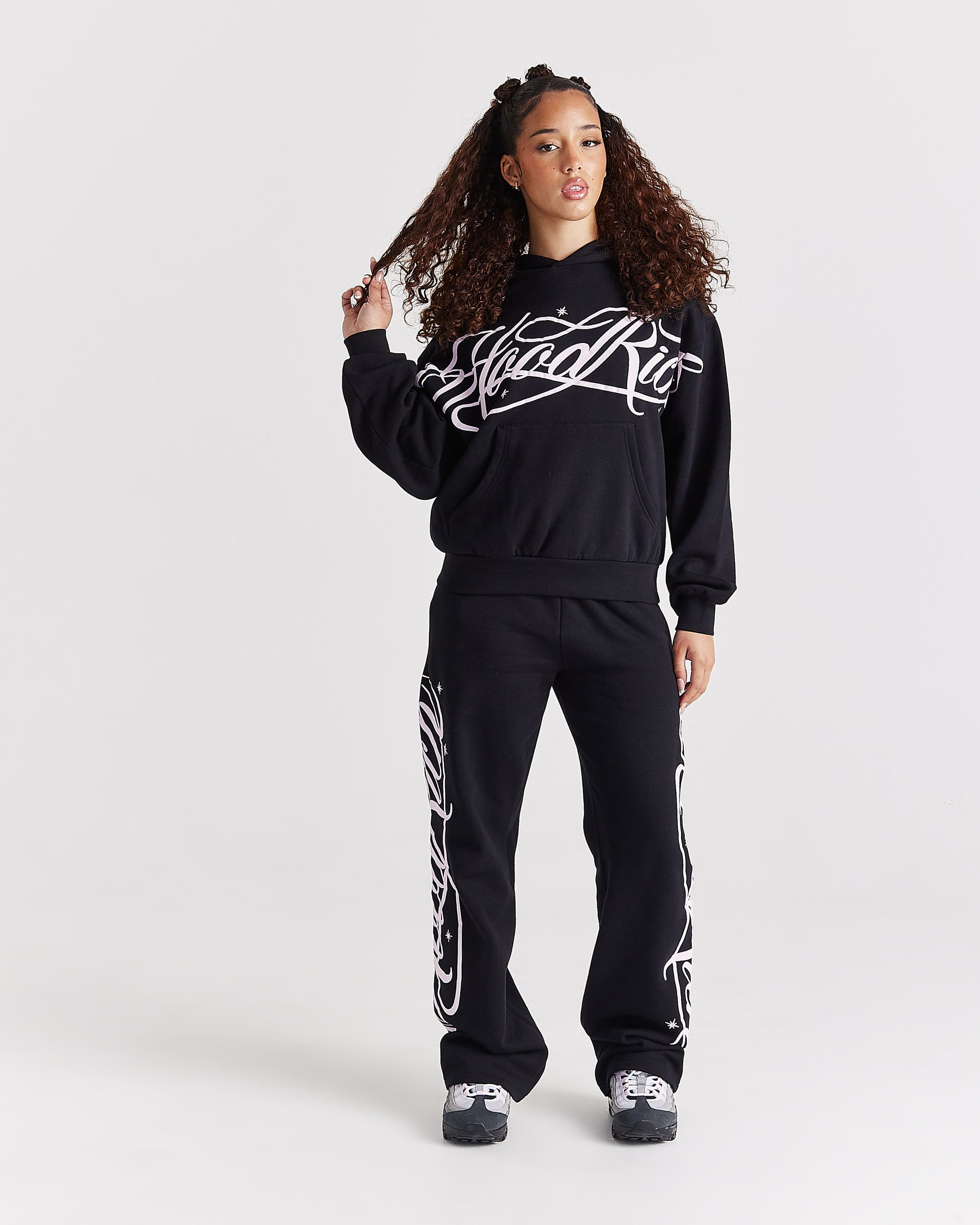 Solace Mid Length Hoodie - Black/Pink