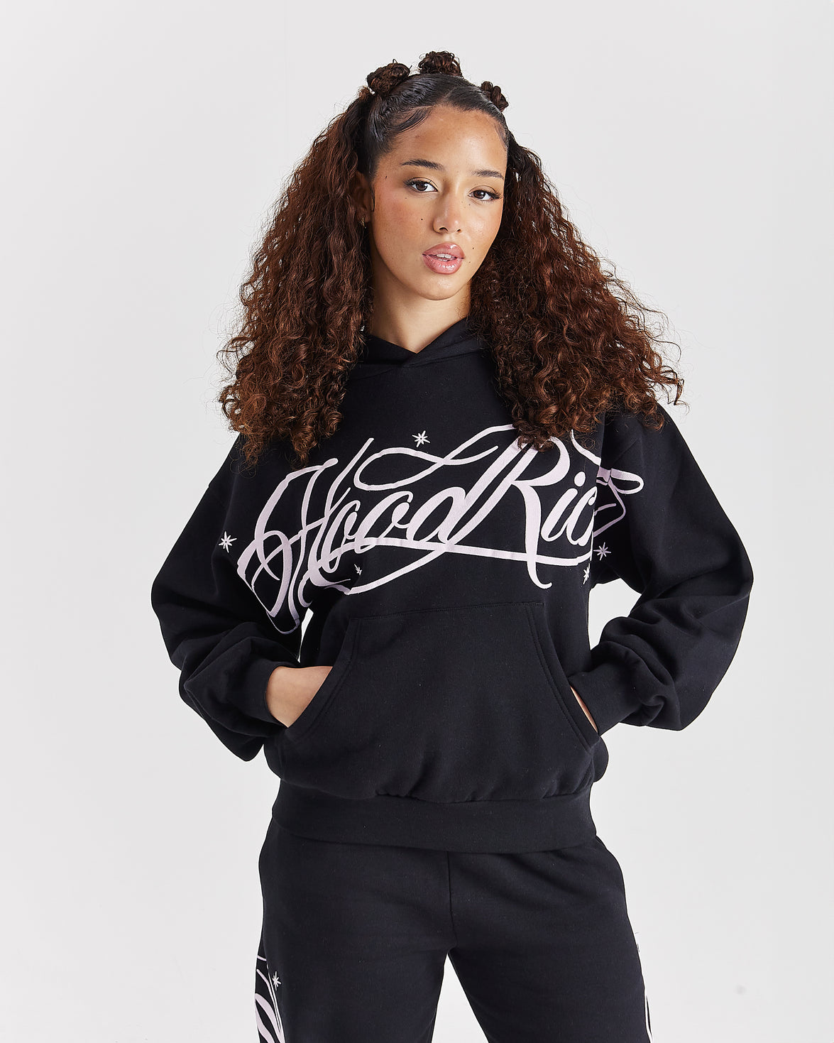 Solace Mid Length Hoodie - Black/Pink