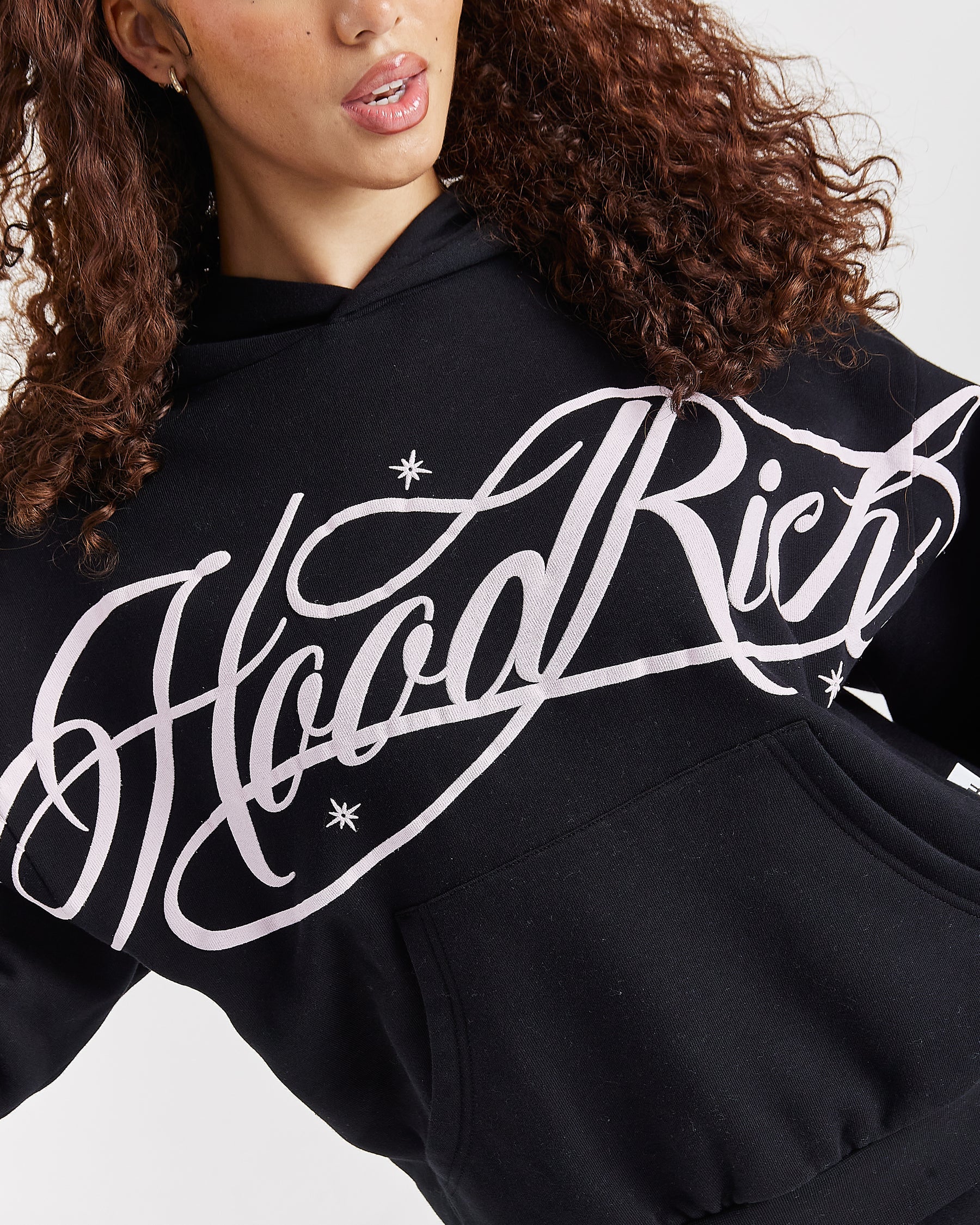 Solace Mid Length Hoodie - Black/Pink