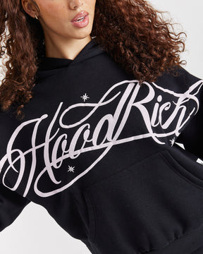 Solace Mid Length Hoodie - Black/Pink