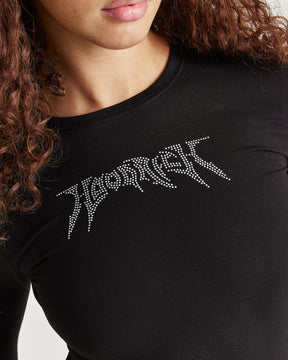Quartz Tie Back Long Sleeve Tee - Black/Rhinestone