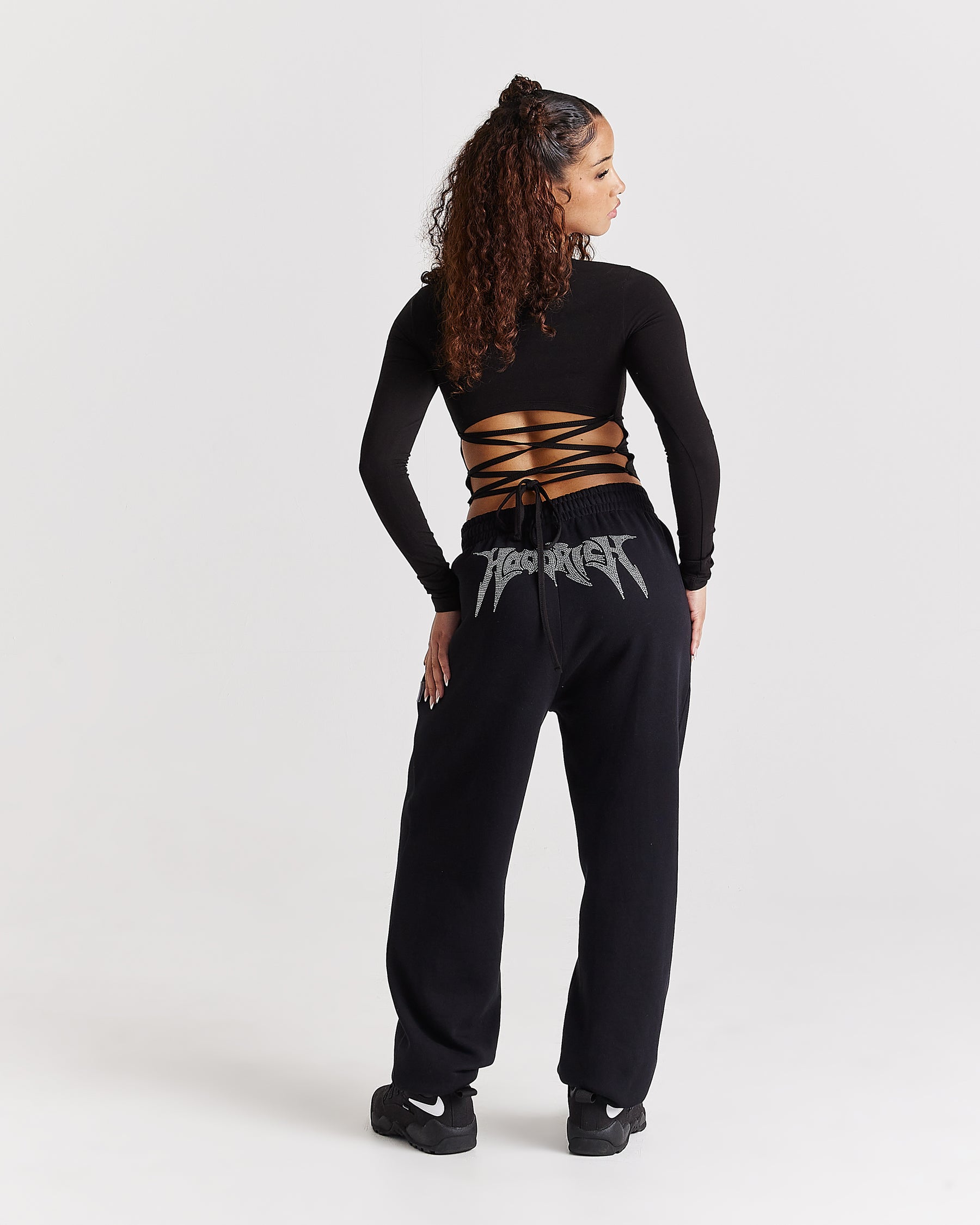 Quartz Tie Back Long Sleeve Tee - Black/Rhinestone