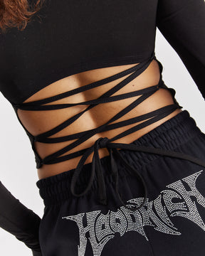 Quartz Tie Back Long Sleeve Tee - Black/Rhinestone