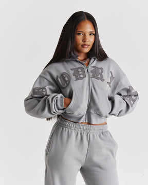 Drea Faux Fur Cropped Boxy Hoodie - Grey