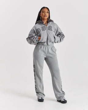 Drea Faux Fur Cropped Boxy Hoodie - Grey