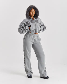 Drea Faux Fur Cropped Boxy Hoodie - Grey