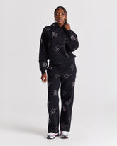 Crystal Wide Leg Jogger - Black/Pink Rhinestone