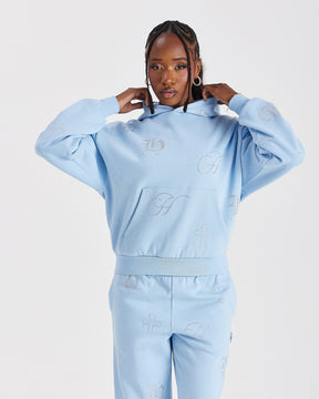 Crystal Mid Length Hoodie - Light Blue/Rhinestone