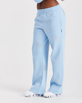 Crystal Wide Leg Jogger - Light Blue/Rhinestone