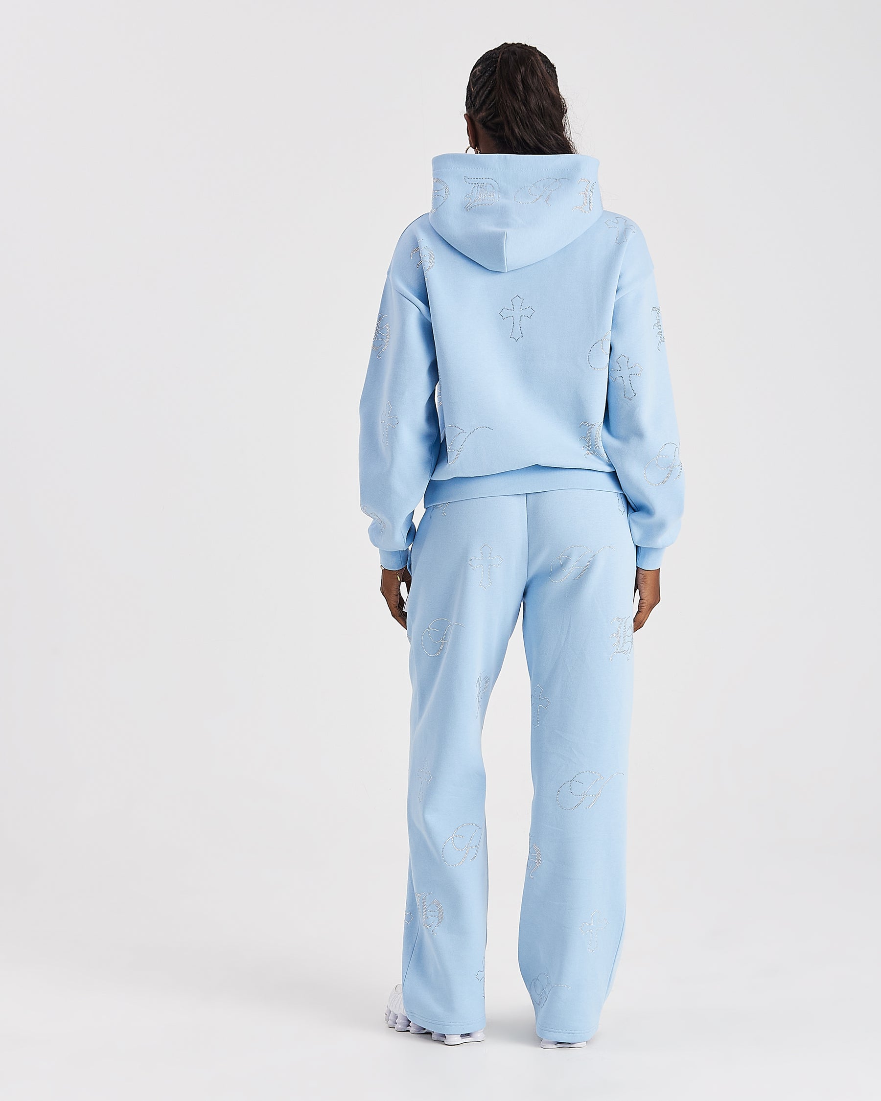 Crystal Wide Leg Jogger - Light Blue/Rhinestone