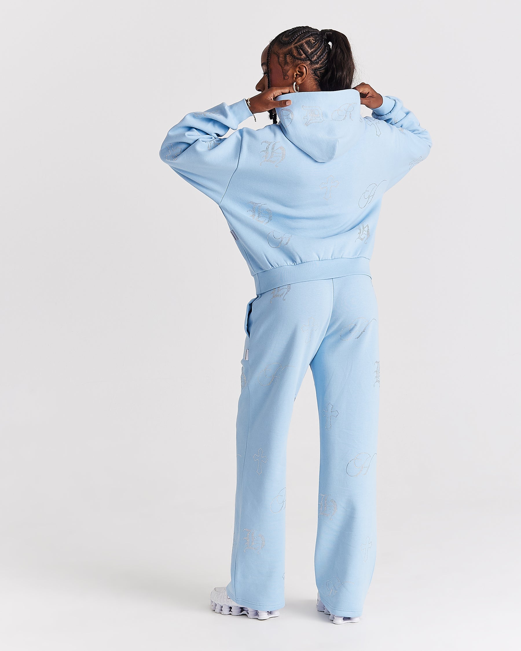 Crystal Mid Length Hoodie - Light Blue/Rhinestone