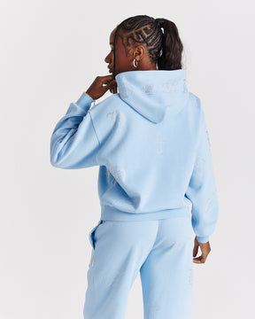 Crystal Mid Length Hoodie - Light Blue/Rhinestone